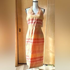 NWT vintage Sz 10 Siri Spice Jacquard Striped Formal Full Length Halter Dress